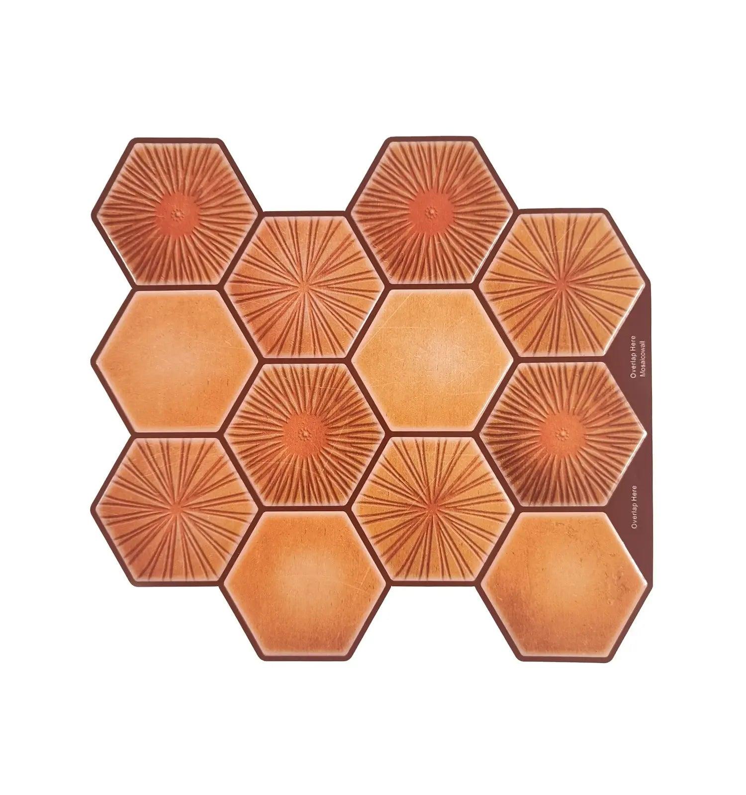 Orange Hexagon peel and Stick Wall Tile – Mosaicowall