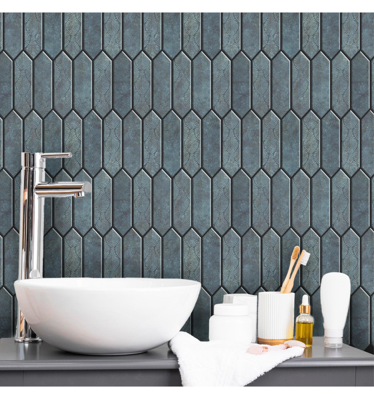 Freeze Blue Long Hexagon Peel and Stick Wall Tile | Kitchen Backsplash Tiles | Self Adhesive Tiles For Home Decor