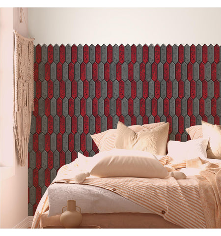 Red & Black Long Hexagon Peel and Stick Wall Tile | Kitchen Backsplash Tiles | Self Adhesive Tiles For Home Decor