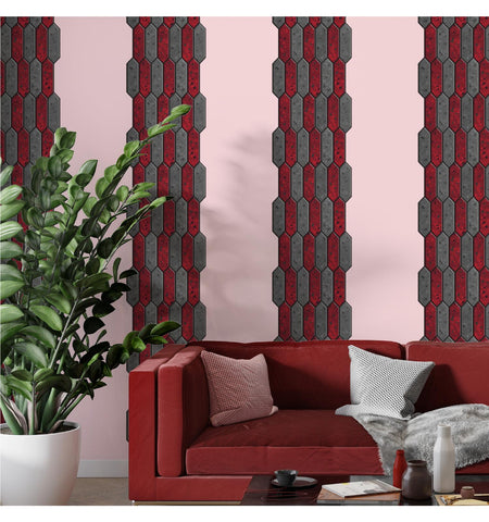 Red & Black Long Hexagon Peel and Stick Wall Tile | Kitchen Backsplash Tiles | Self Adhesive Tiles For Home Decor