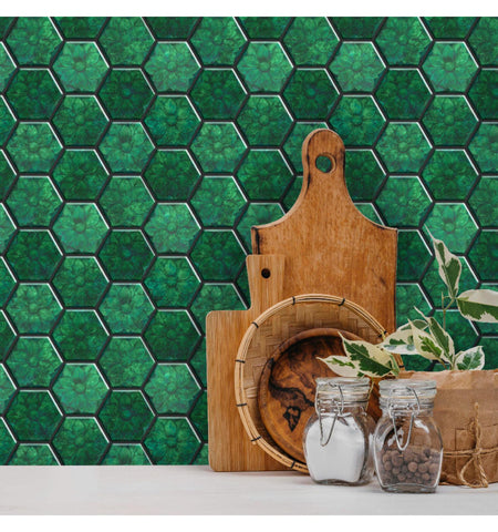 Forest Green peel and Stick Wall Tile | Hexagon Kitchen Backsplash Tiles | self Adhesive Tiles for Home Décor from Mosaicowall