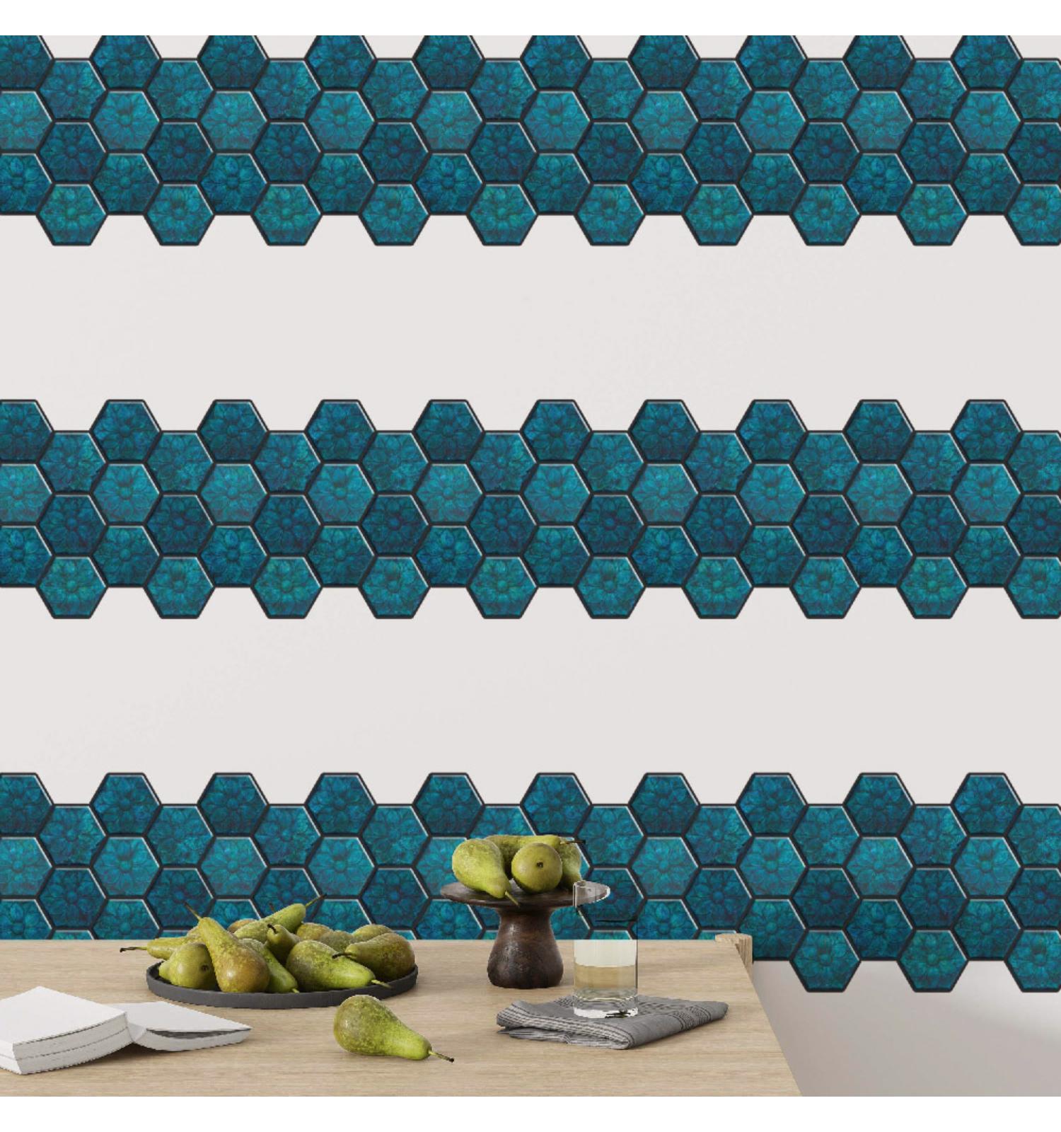 Sea Port Blue peel and Stick Wall Tile | Hexagon Kitchen Backsplash Tiles | self Adhesive Tiles for Home