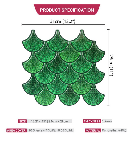 Fauxsaic Parakeet Green Peel And Stick Wall Tile | Kitchen Backsplash Tiles | Self Adhesive Tiles