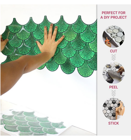 Fauxsaic Parakeet Green Peel And Stick Wall Tile | Kitchen Backsplash Tiles | Self Adhesive Tiles