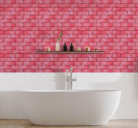 Pink kitchen backsplash | Subway vinyl tile | Peel and Stick Backsplash Self Adhesive Tile