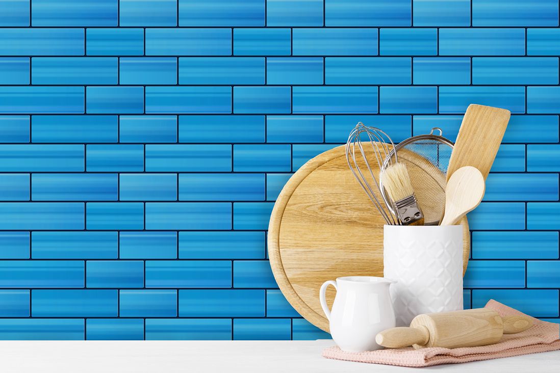 Blue kitchen backsplash | Subway vinyl tile | Peel and Stick Backsplash Self Adhesive Tile
