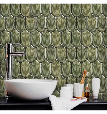 3D Peel and Stick Olive Green Tiles | self Adhesive Peel & Stick Backsplash tiles
