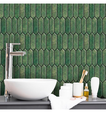 Radiant Green Long Hexagon Peel and Stick Wall Tile | Kitchen Backsplash Tiles | Self Adhesive Tiles (Copy)