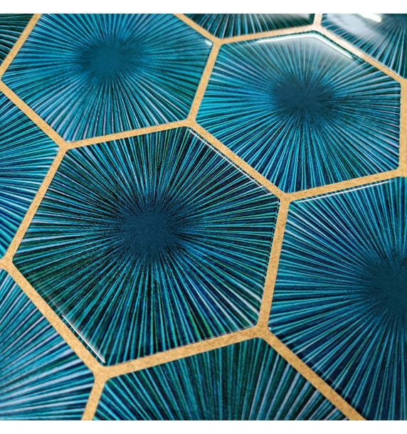 Teal blue peel and Stick Wall Tile | Hexagon Kitchen Backsplash Tiles