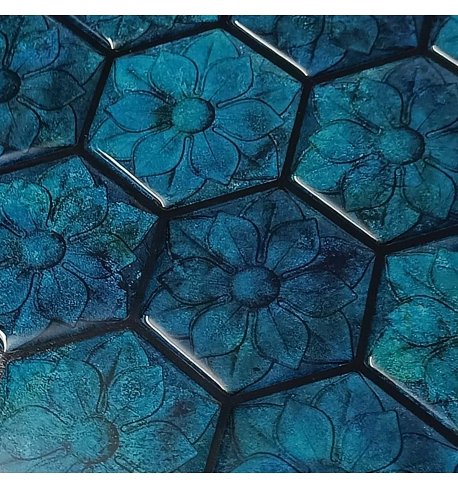 Sea Port Blue peel and Stick Wall Tile | Hexagon Kitchen Backsplash Tiles | self Adhesive Tiles for Home