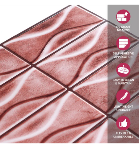 Dusty Rose 5 Piece Peel and Stick Kitchen Backsplash Tile
