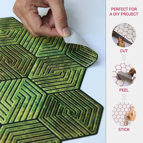 Olive Green 3D Spiral Honeycomb Peel and Stick Backsplash Tile | Self-Adhesive