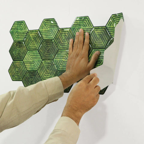 Olive Green 3D Spiral Honeycomb Peel and Stick Backsplash Tile | Self-Adhesive
