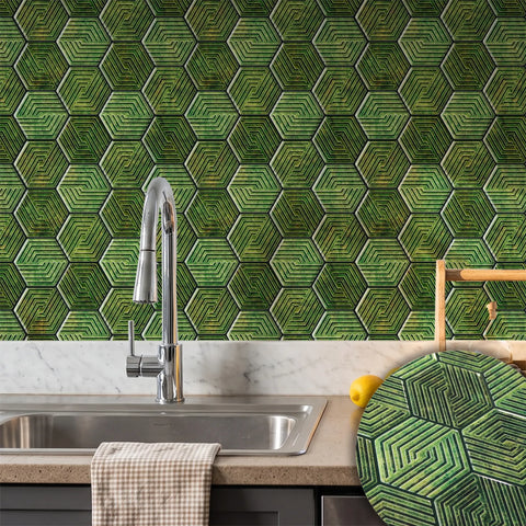 Olive Green 3D Spiral Honeycomb Peel and Stick Backsplash Tile | Self-Adhesive