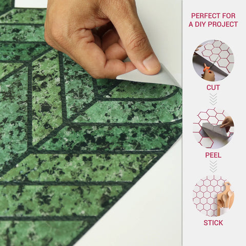Forest Green 3D Chevron Peel and Stick Backsplash Tile | Self-Adhesive