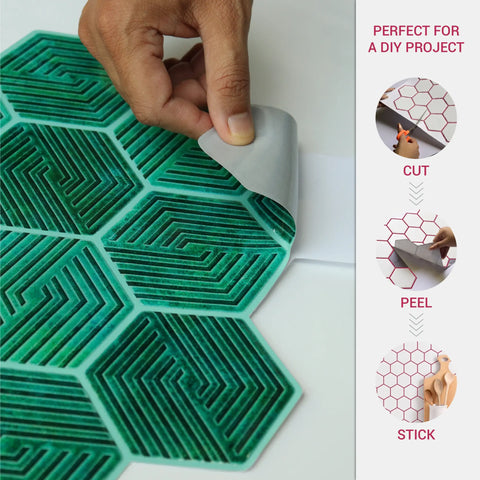 Teal Green 3D Spiral Honeycomb Peel and Stick Backsplash Tile | Self-Adhesive