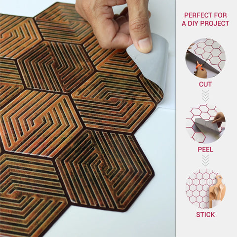 Copper Brown 3D Spiral Honeycomb Peel and Stick Backsplash Tile | Self-Adhesive