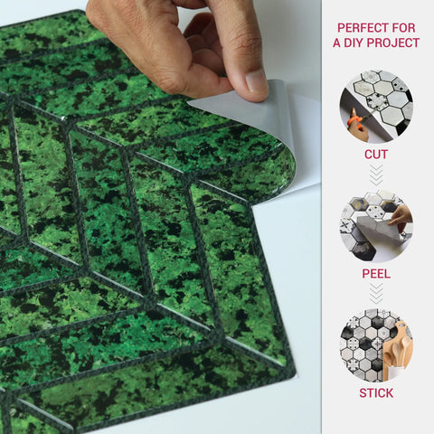Moss Green 3D Chevron Peel and Stick Backsplash Tile | Self-Adhesive