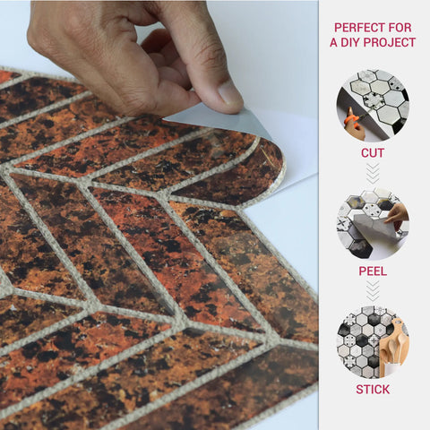 Rust Red 3D Chevron Peel and Stick Backsplash Tile | Self-Adhesive