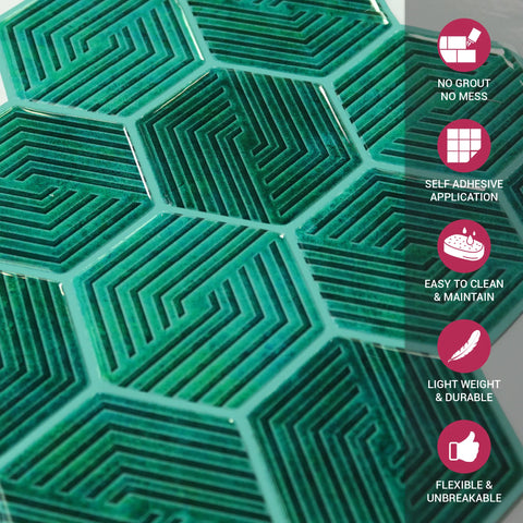 Teal Green 3D Spiral Honeycomb Peel and Stick Backsplash Tile | Self-Adhesive