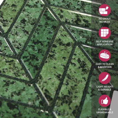 Forest Green 3D Chevron Peel and Stick Backsplash Tile | Self-Adhesive