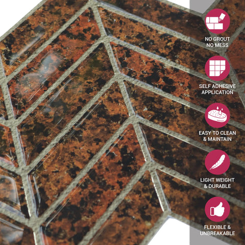 Rust Red 3D Chevron Peel and Stick Backsplash Tile | Self-Adhesive