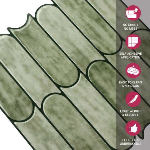 Moss Green Bullet Peel and Stick Wall Tile | Kitchen Backsplash Tile | Self Adhesive Tile For Home Decor