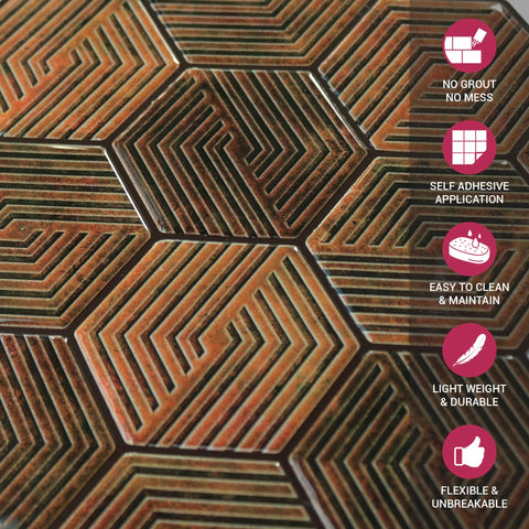 Copper Brown 3D Spiral Honeycomb Peel and Stick Backsplash Tile | Self-Adhesive