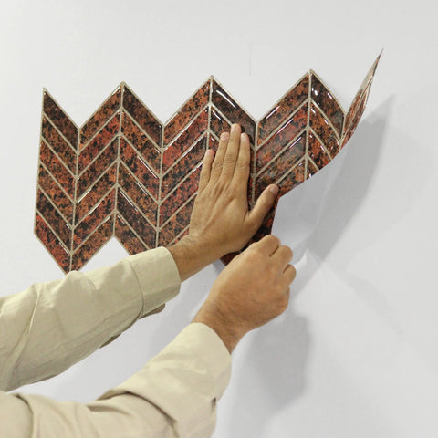 Rust Red 3D Chevron Peel and Stick Backsplash Tile | Self-Adhesive