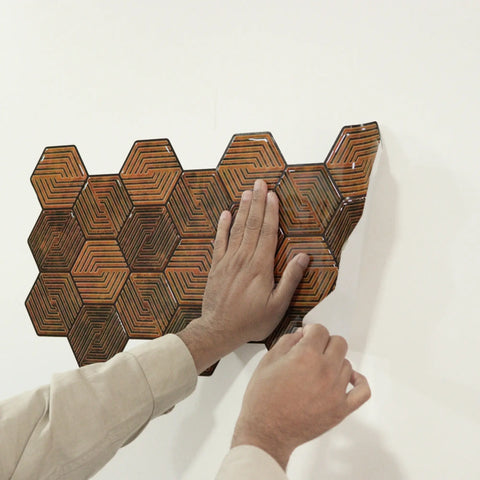 Copper Brown 3D Spiral Honeycomb Peel and Stick Backsplash Tile | Self-Adhesive