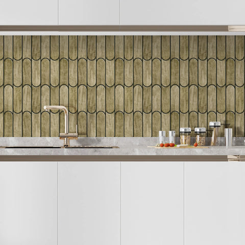 Olive Green Bullet Peel and Stick Wall Tile | Kitchen Backsplash Tile | Self Adhesive Tile For Home Decor