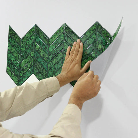 Moss Green 3D Chevron Peel and Stick Backsplash Tile | Self-Adhesive