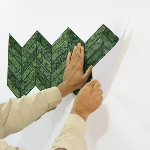 Forest Green 3D Chevron Peel and Stick Backsplash Tile | Self-Adhesive
