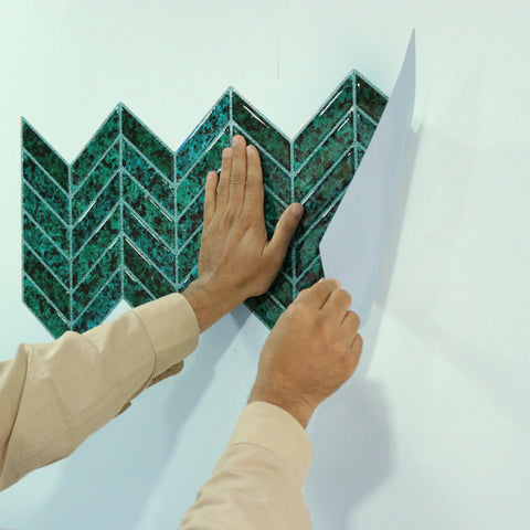 Teal 3D Chevron Peel and Stick Backsplash Tile | Self-Adhesive