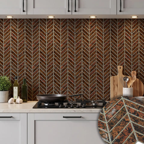 Rust Red 3D Chevron Peel and Stick Backsplash Tile | Self-Adhesive