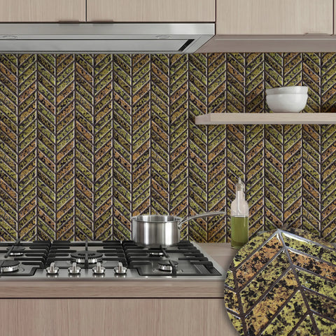Mustard Gold 3D Chevron Peel and Stick Backsplash Tile | Self-Adhesive