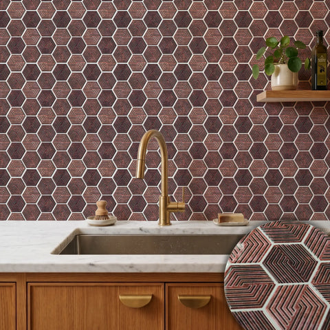 Dusty Rose 3D Spiral Honeycomb Peel and Stick Backsplash Tile | Self-Adhesive