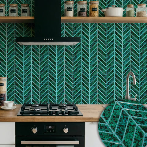Teal 3D Chevron Peel and Stick Backsplash Tile | Self-Adhesive