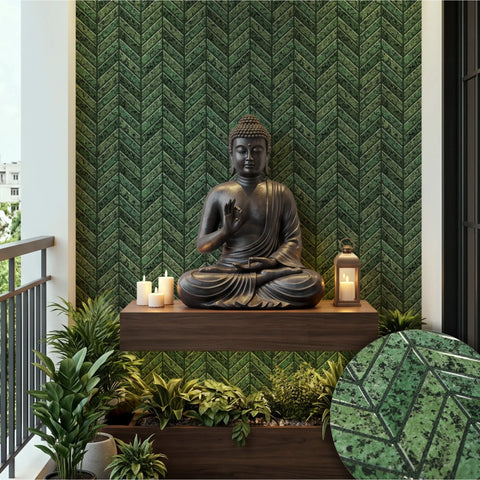 Forest Green 3D Chevron Peel and Stick Backsplash Tile | Self-Adhesive