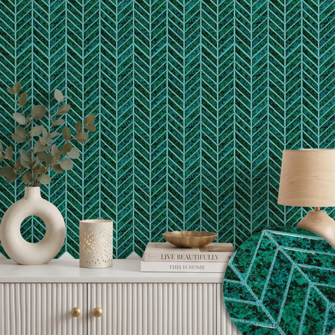 Teal 3D Chevron Peel and Stick Backsplash Tile | Self-Adhesive