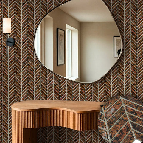 Rust Red 3D Chevron Peel and Stick Backsplash Tile | Self-Adhesive