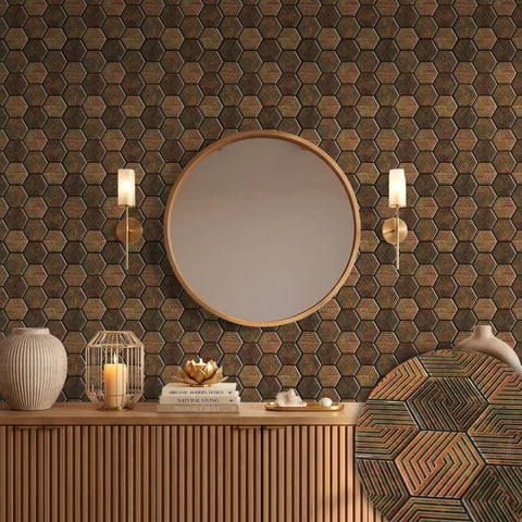 Copper Brown 3D Spiral Honeycomb Peel and Stick Backsplash Tile | Self-Adhesive