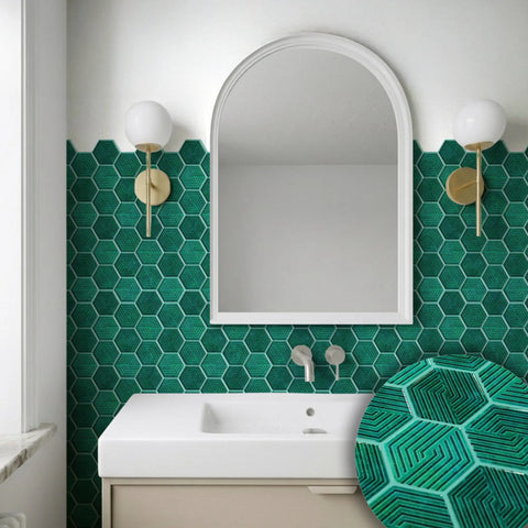 Teal Green 3D Spiral Honeycomb Peel and Stick Backsplash Tile | Self-Adhesive