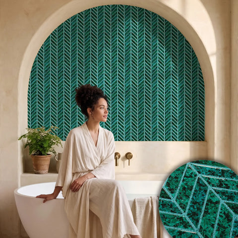 Teal 3D Chevron Peel and Stick Backsplash Tile | Self-Adhesive