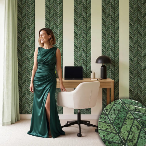 Forest Green 3D Chevron Peel and Stick Backsplash Tile | Self-Adhesive