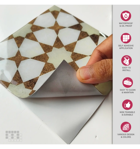 Moroccan Peel and Stick Floor Tiles | Anti-Slip PU Tile Stickers