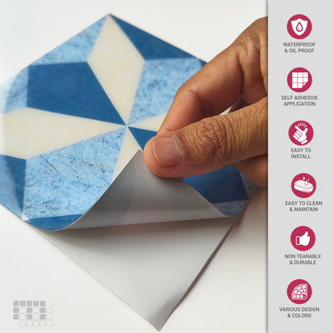 Geometric Peel and Stick Floor Tiles - Self Adhesive PU Tile Stickers