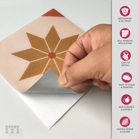 Geometric Peel and Stick Floor Tiles - Self Adhesive PU Tile Stickers