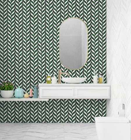 White and Green Chevron Peel and Stick Wall Tile | Kitchen Backsplash Tiles