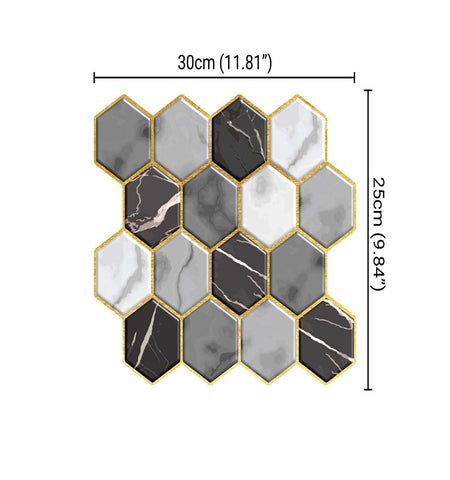 Marble Peel and Stick Hexagonal tiles with golden grout